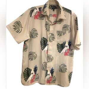 Croft & Barrow Men’s Hawaiian Shirt Cockatiel Printed Short Sleeve Button Size L